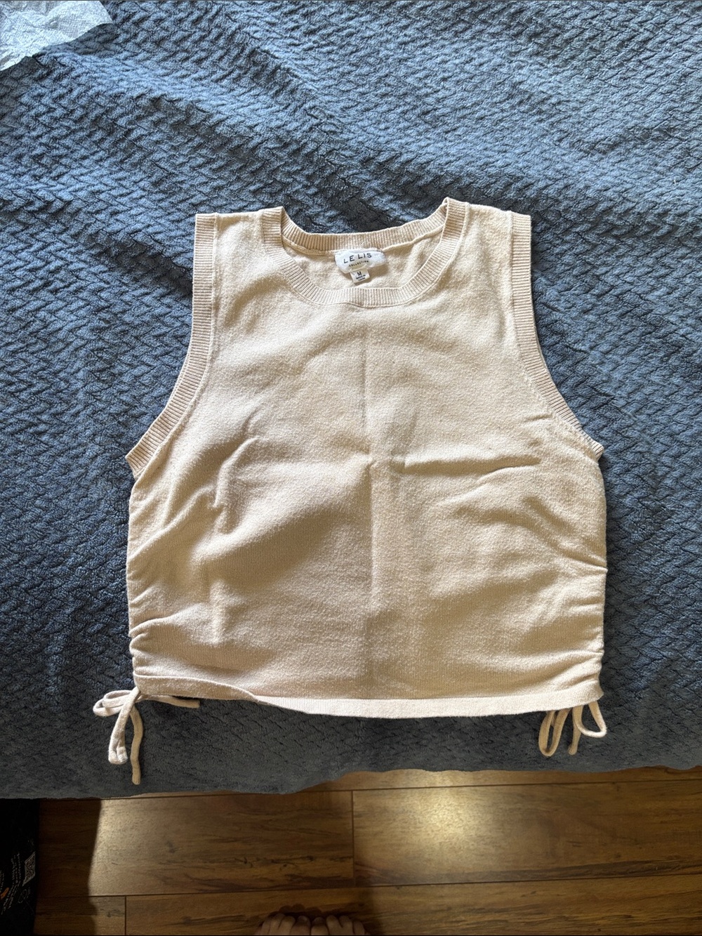 Le Lis Light Cream Knit Tank with Side Drawstrings